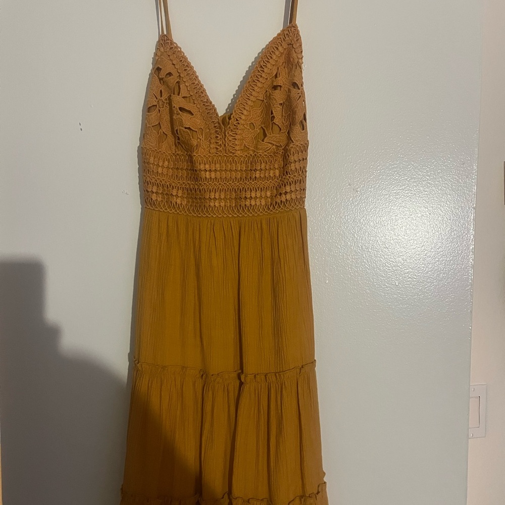 Brown and Mustard Sleeveless Dress